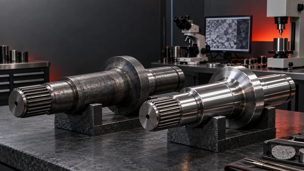 Two alloy steel forged shafts prepared for metallurgical comparison