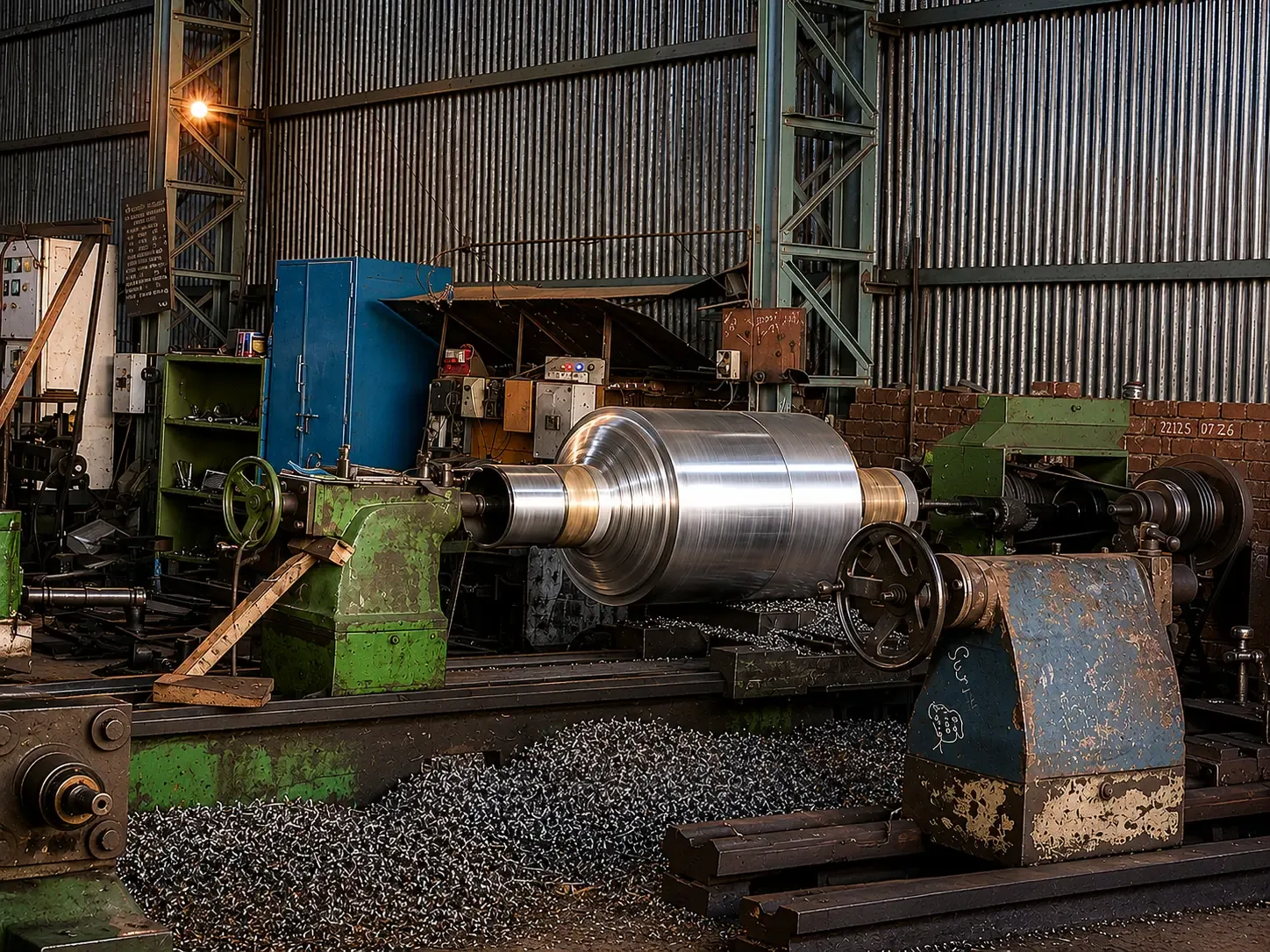 Industrial lathe workshop in use