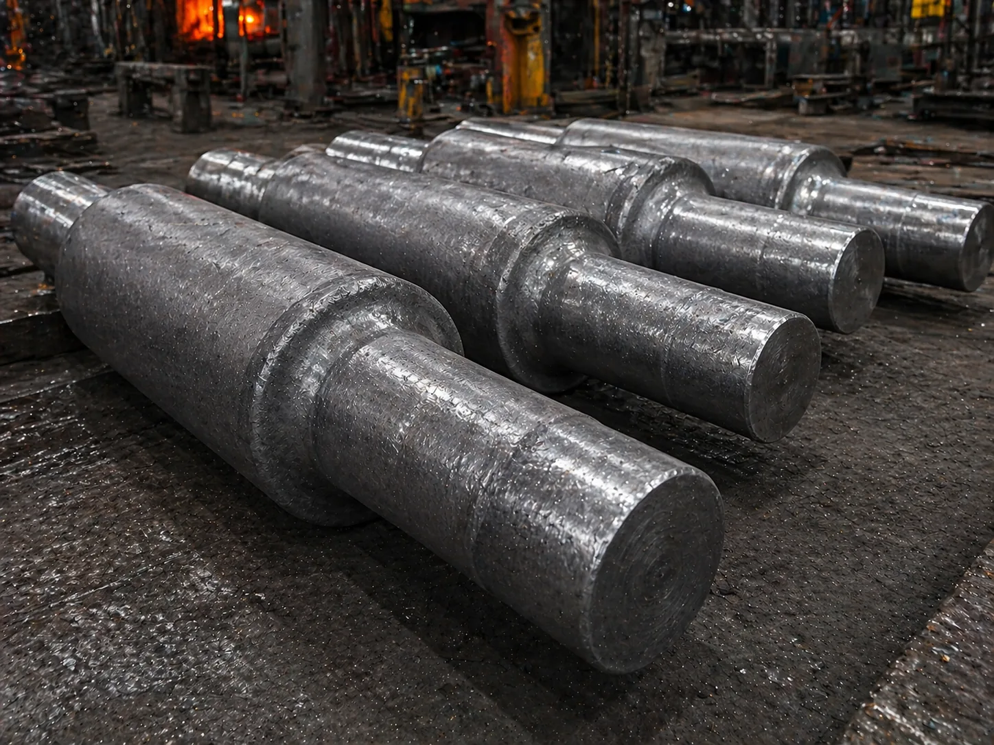 Forged steel shafts and rods for heavy industry